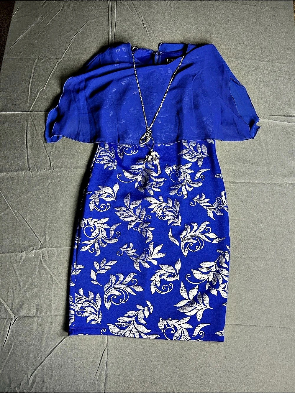 Enfocus Petite Floral Mini Dress in Blue & Silver Size 8P